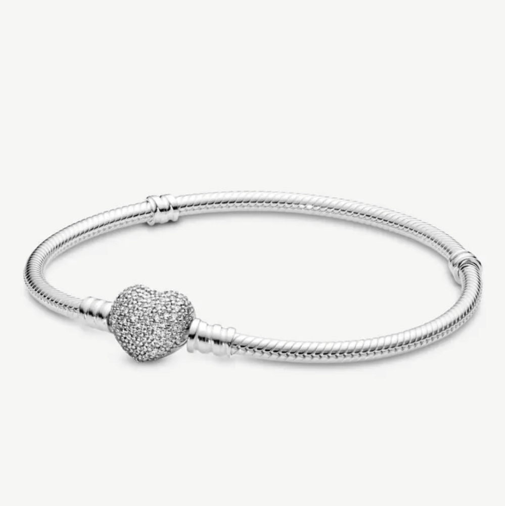 Pandora Moments Sparkling Heart Clasp Snake Chain Bracelet